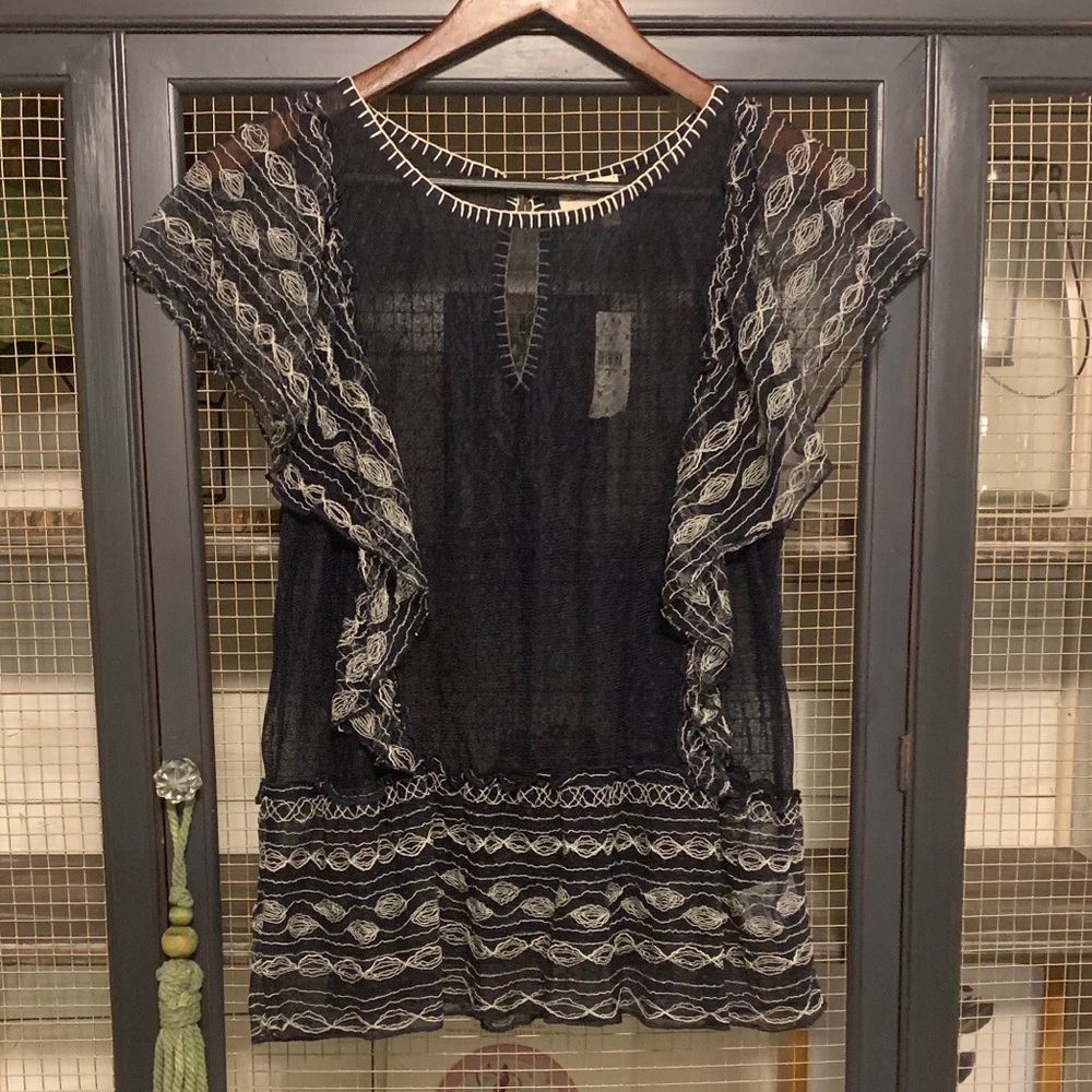 Anthropologie Ruffle Sheer Top Size Medium